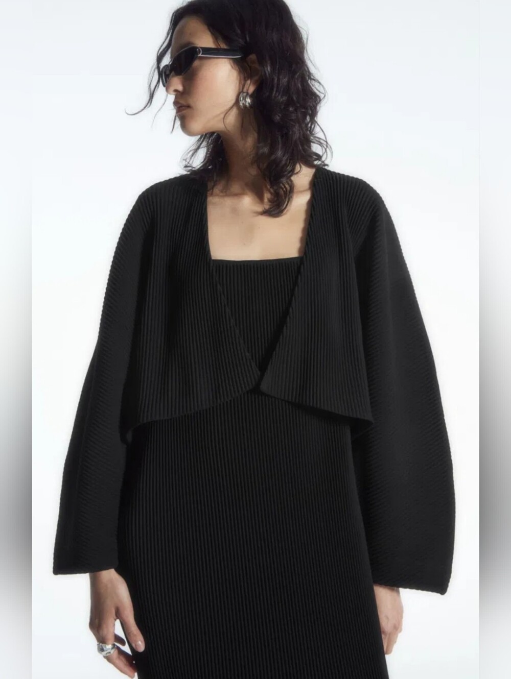 COS Plissé Bolero Jacket, Ribbed Open Cropped Angled Cardigan, Sustsinable NWT S